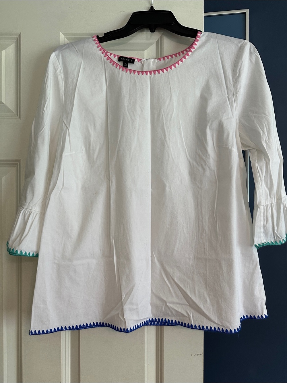Talbots White Top with Colored Edge Stitching